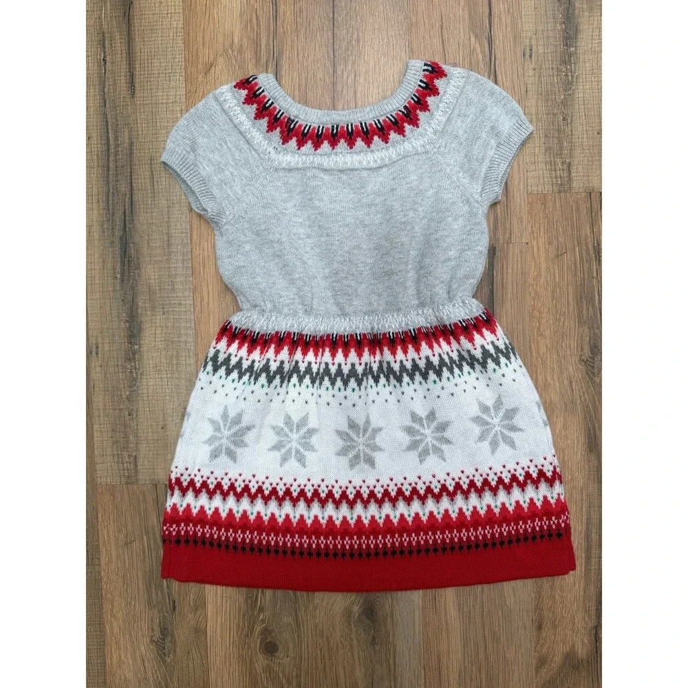 Gymboree Fair Isle Sweater Dress 12–18M Gray Red Holiday‎ Winter Knit